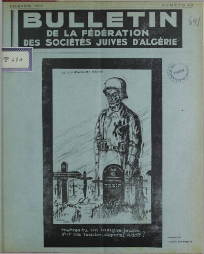 Bulletin de la Fédération des sociétés juives d’Algérie  V°05 N°48 (01/12/1938)